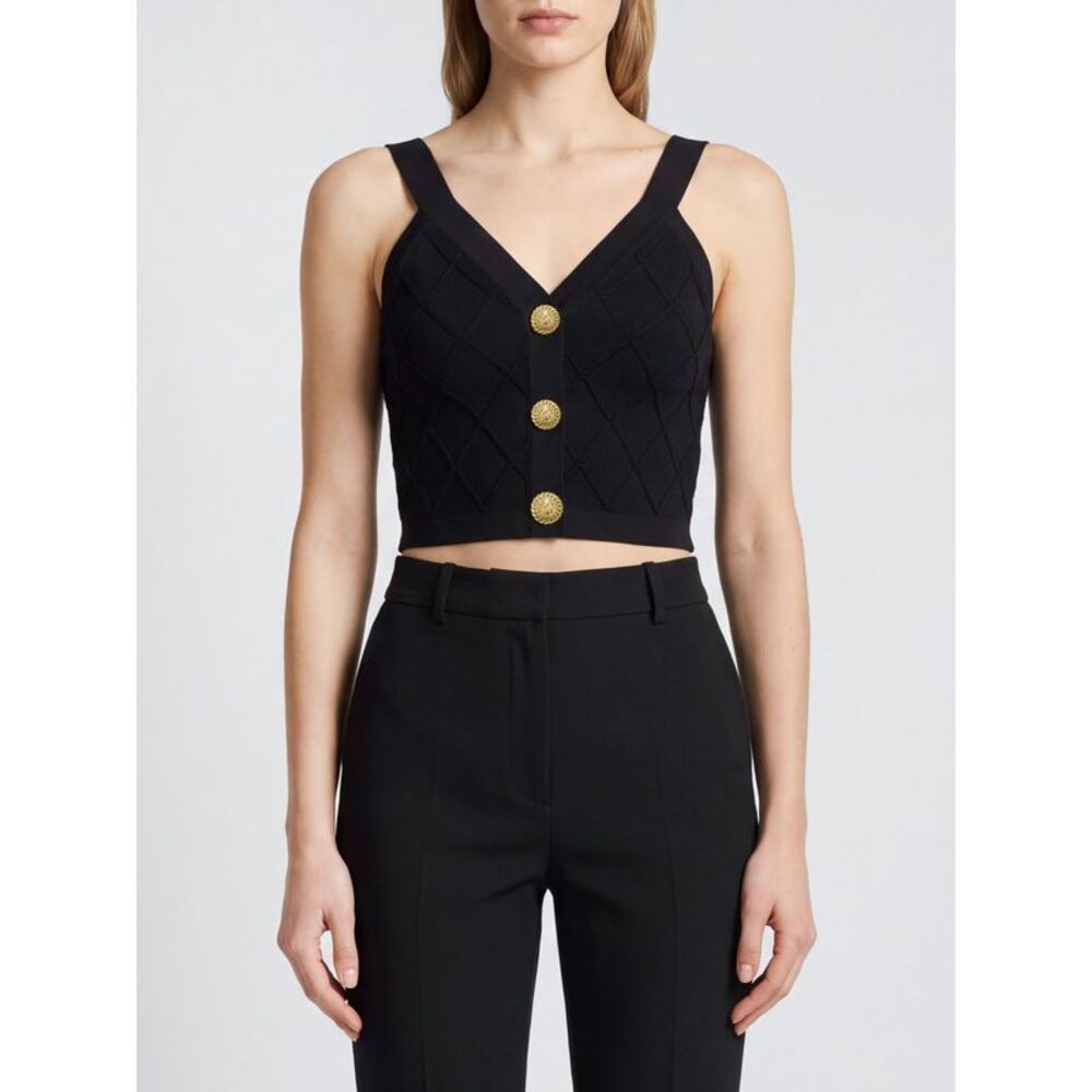 Balmain Women Balmain Cropped Knit Top With V-Neck And Decorative Buttons